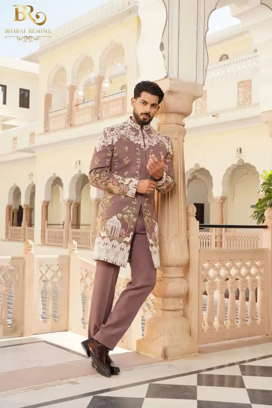 Light Purple Indowestern Set with Ivory Embroidery