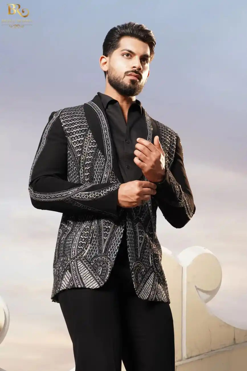 Designer Black Tuxedo Suit with Hand Embellishment