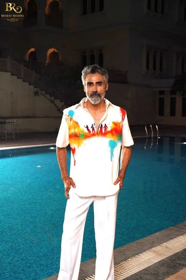 Men's White Shirt with Multicolor Digital Print
