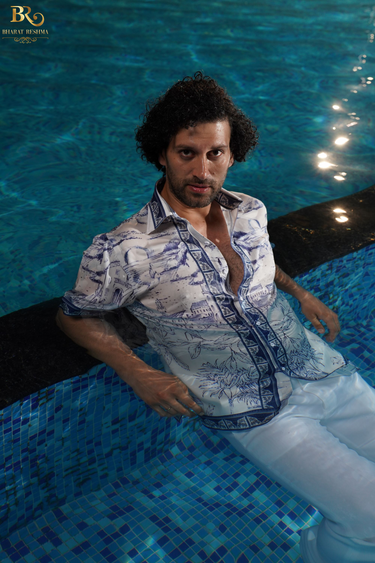 Wild Jungle Digital Print Satin Shirt in Ivory