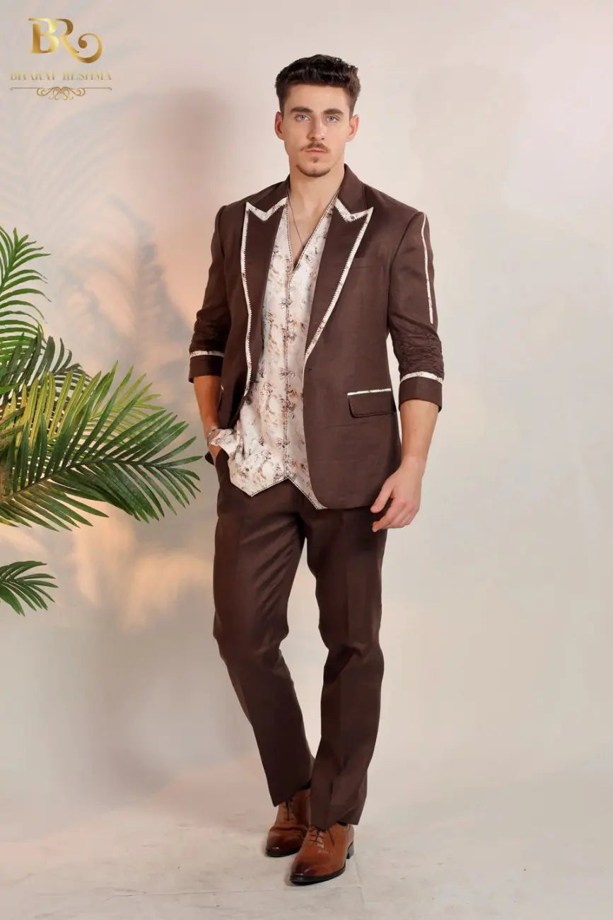 Brown Linen blazer for men