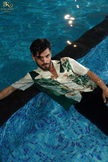 Men's Casual Green Digital Print Shirt