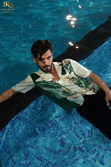 Men's Casual Green Digital Print Shirt
