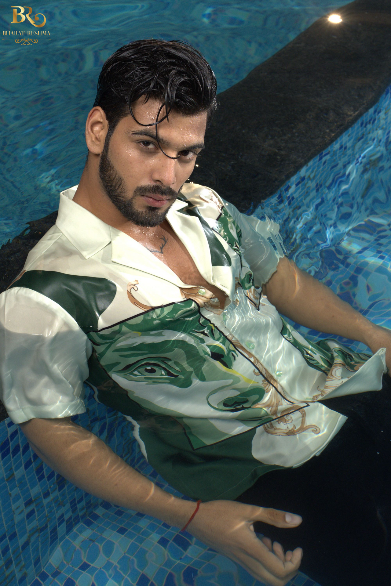 MEN'S CASUAL GREEN DIGITAL PRINT SHIRT
