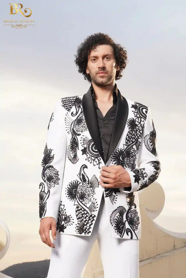 Men's Exclusive Ivory Hand Embroidered Tuxedo