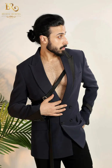 Blue Men's Double-breasted Designer Suit