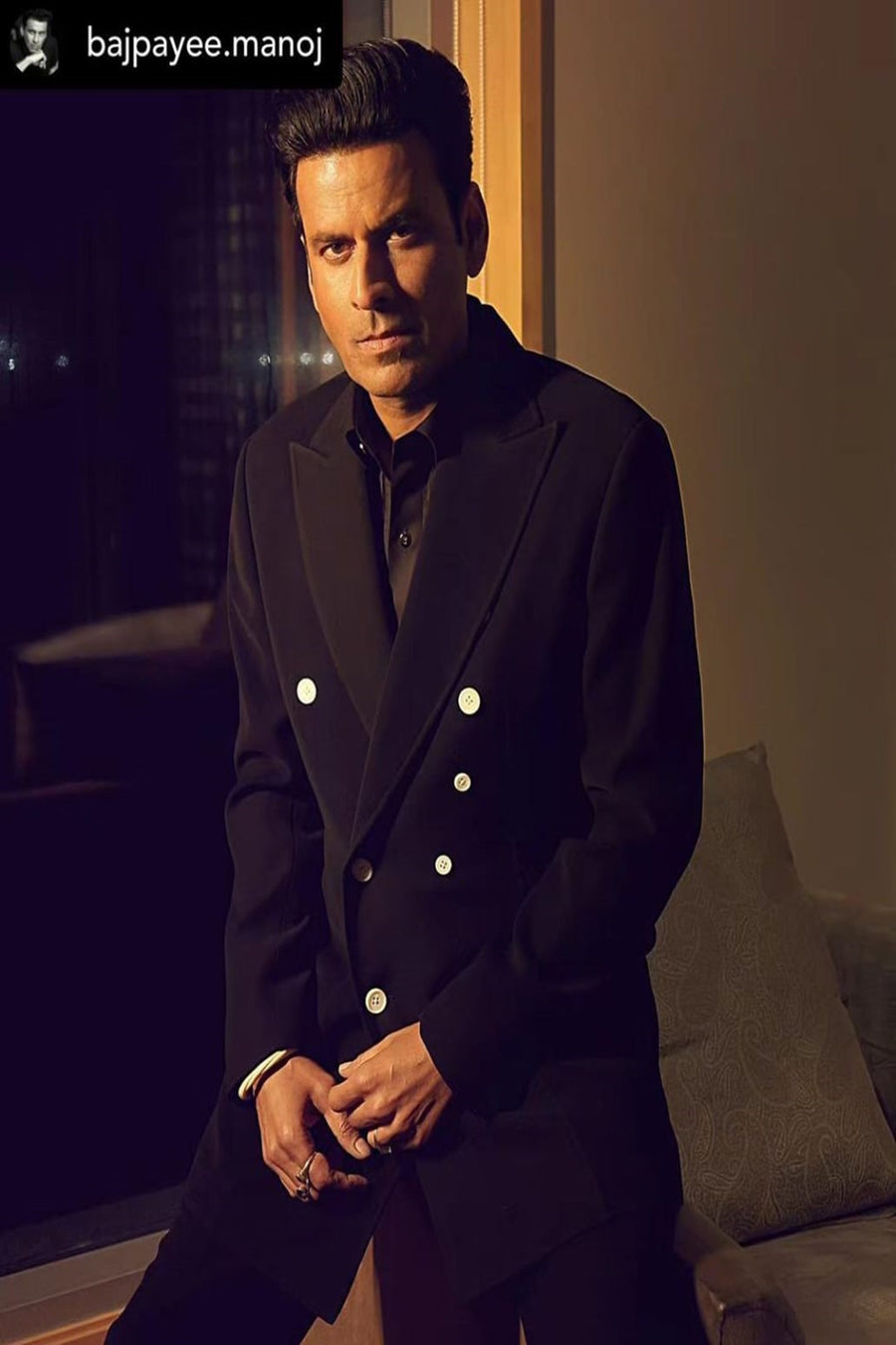 Manoj Bajpayee in Black Double-Breasted Suit Set