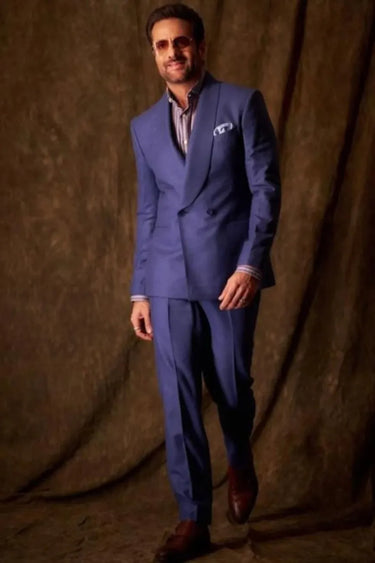 Fardeen Khan in Our Blue Wool Single Button Shawl Lapel Suit