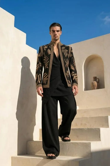 Noir Zari Drape kurta, Bandhgala set
