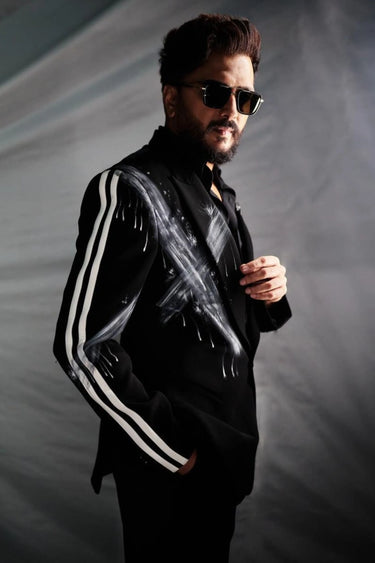 Riteish Deshmukh in Black Cross Hand Paint Blazer