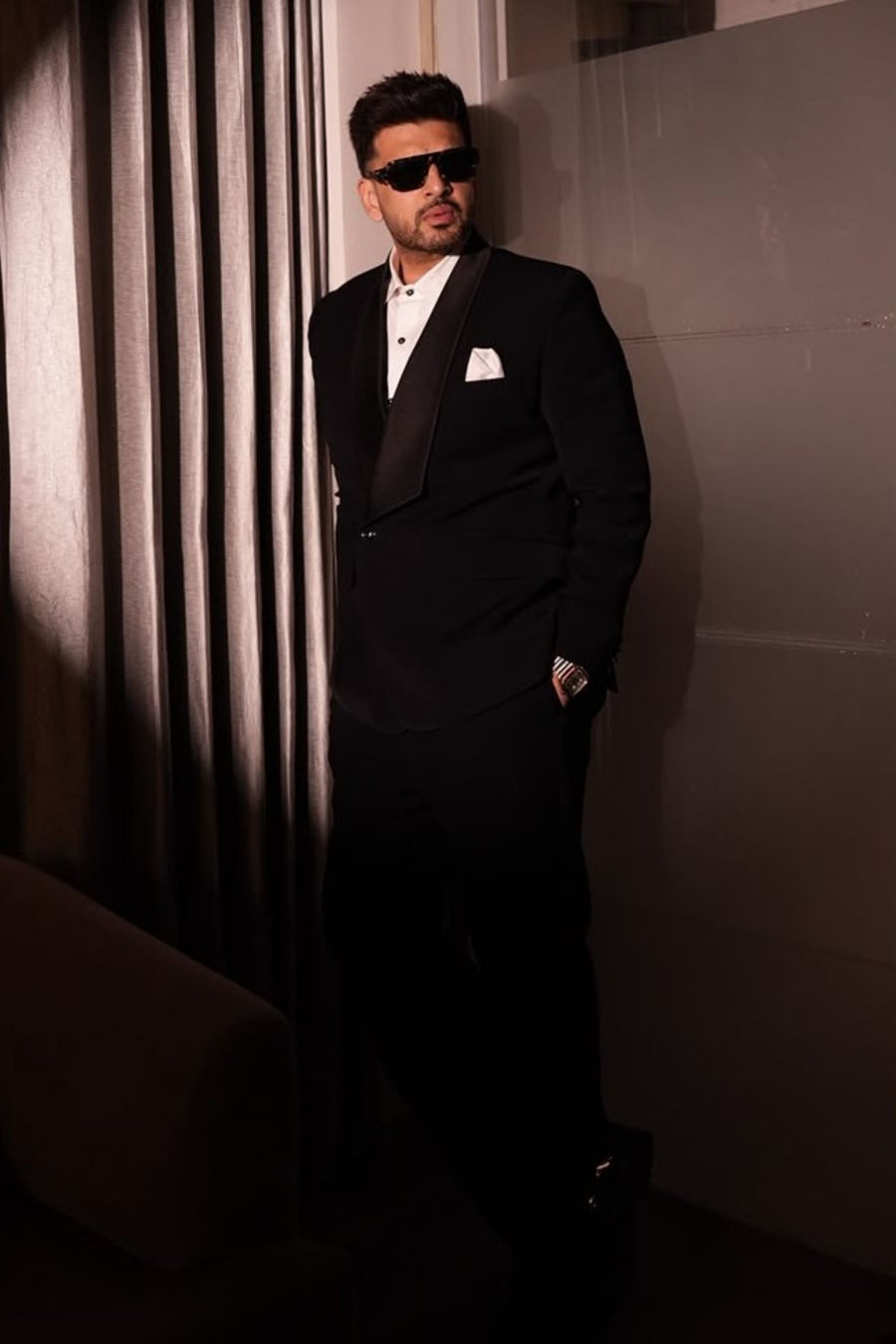Karan Kundrra in Black classix Tuxedo