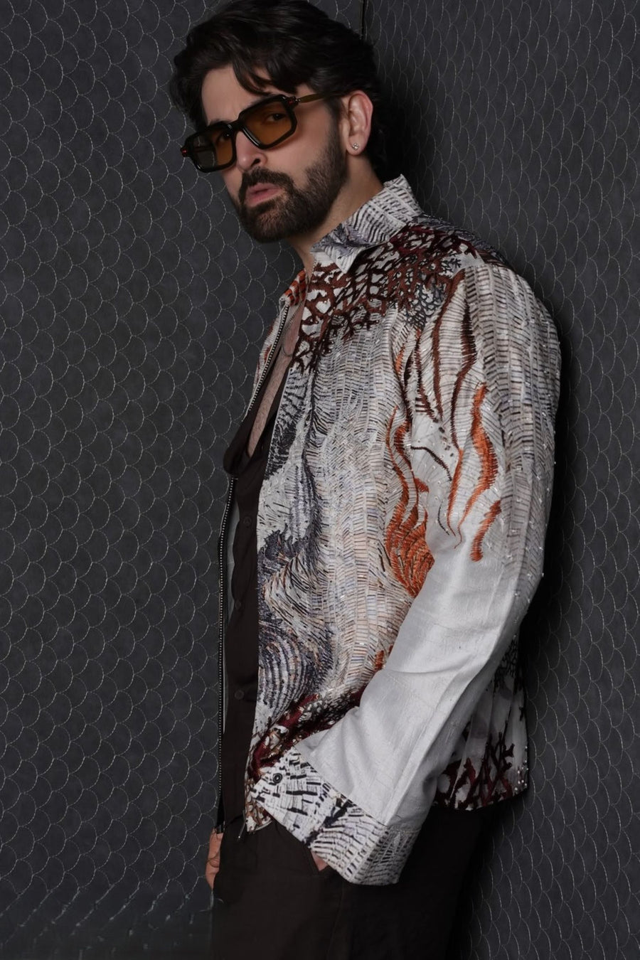 Neil Nitin Mukesh in Abstract beige Digital print Jacket