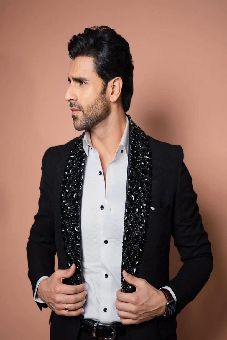 VIVEK DAHIYA in Our Designer Rich Black Blazer with Stud Work