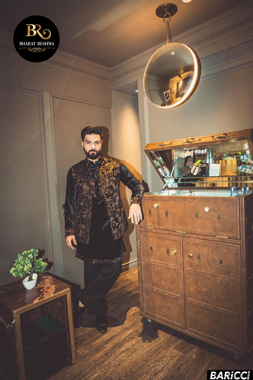 Bismil In Our Black Designer Velvet Kurta Set with Jacket