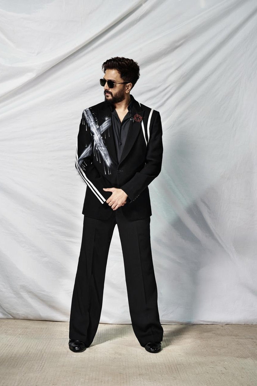 Riteish Deshmukh in Black Cross Hand Paint Blazer