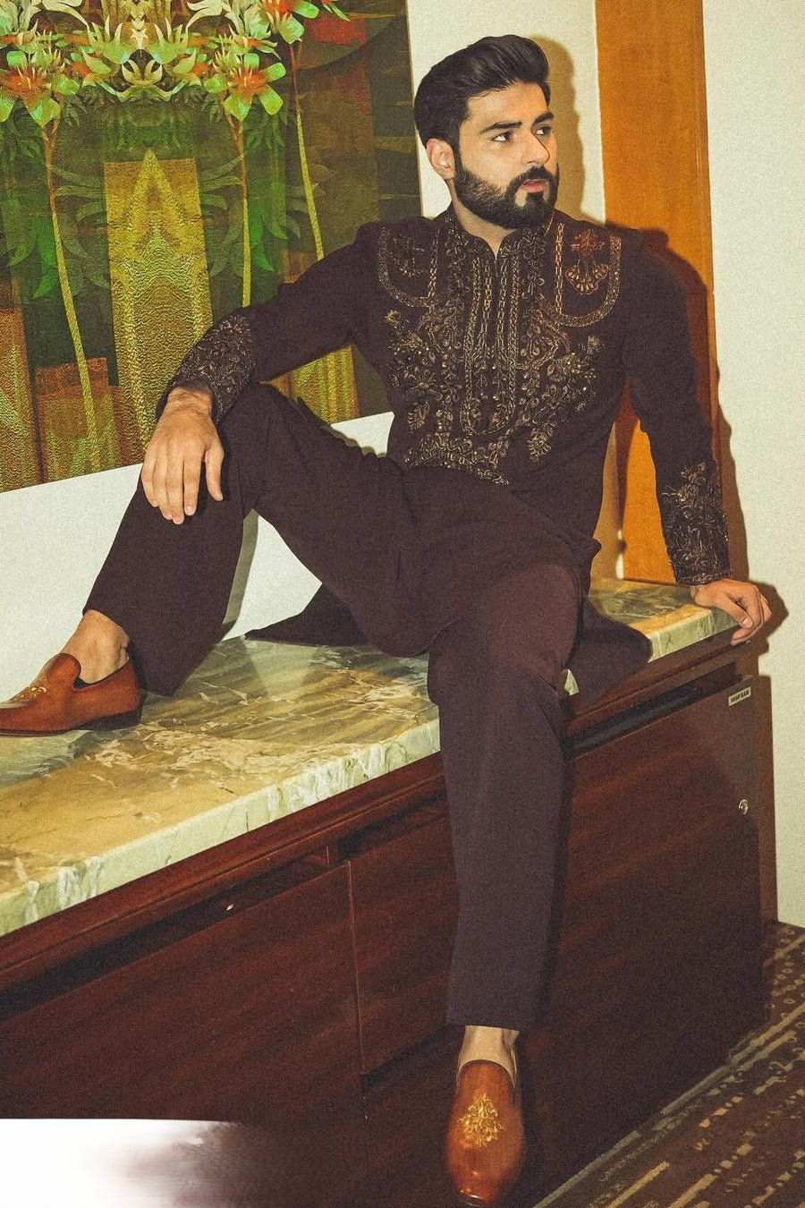 Bismil in Our Brown Heavy Embroided Kurta Set