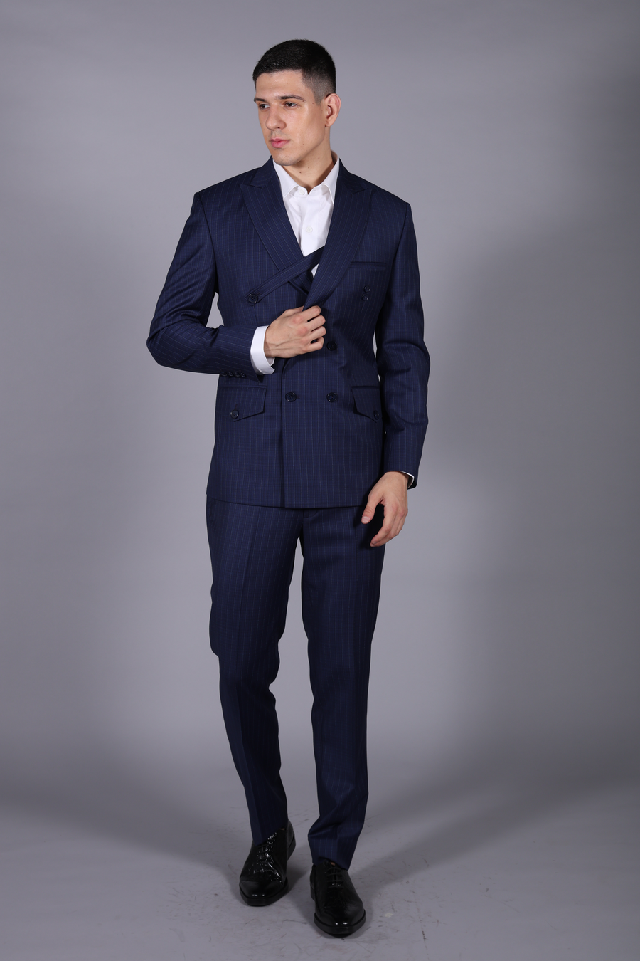 Designer Blue Fauble-breasted suit