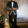 Black Tuxedo with Resham embroidery in botanical pattern - Bharat Reshma