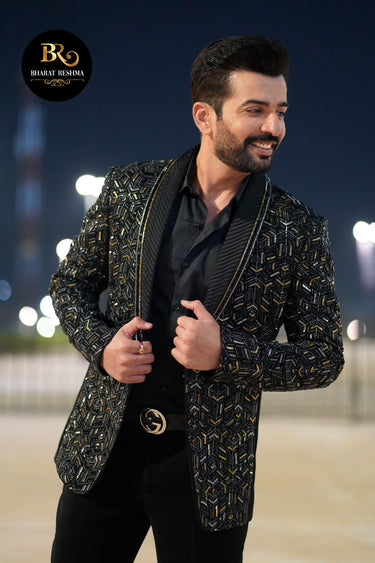 Jay Bhanushali In Our Black Cutdana & mirror embellishments Tuxedo - Bharat Reshma