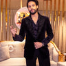 Siddhant Chaturvedi in Our Black Velvet Embroidery Bead Collar Tuxedo Set - Bharat Reshma