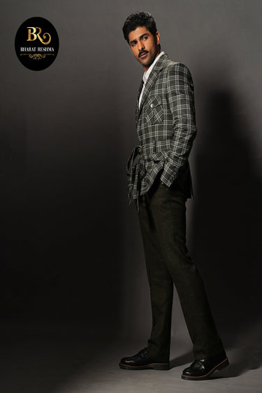 Taha Shah Badussha in Our Black Checkered Pattern Suit - Bharat Reshma