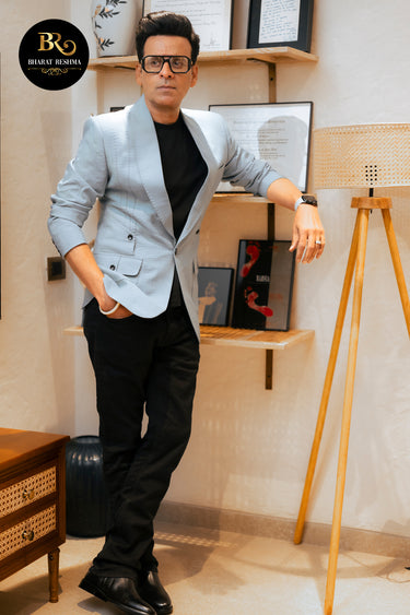 Manoj Bajpayee in Our Blue Linen Slim-fit Blazer - Bharat Reshma