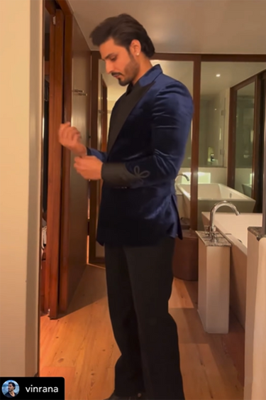 VIN RANA in Our Blue Velvet tuxedo with thred-buttoned - Bharat Reshma