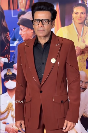 MANOJ BAJPYEE in Our Brown tuxedo jacket with piping work - Bharat Reshma