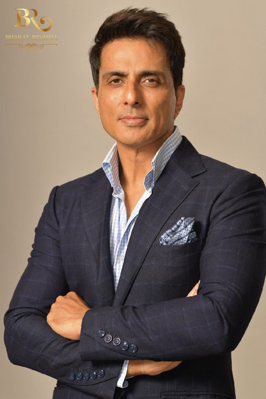 Sonu Sood in Blue Check formal Suit - Bharat Reshma