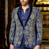 Blue Embellished Bead Tuxedo Set - Bharat Reshma