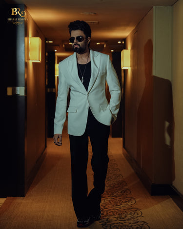 White Single-Breasted Blazer with Trouser - Bharat Reshma