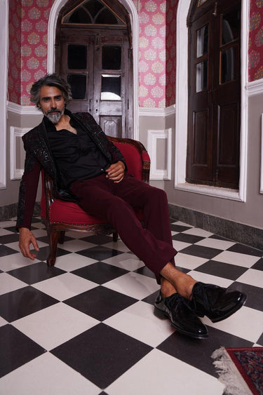Black Italian Tuxedo and Pant Set - Bharat Reshma