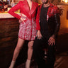 Red Leatherette Bollywood Themed Party Look Blazer - Bharat Reshma