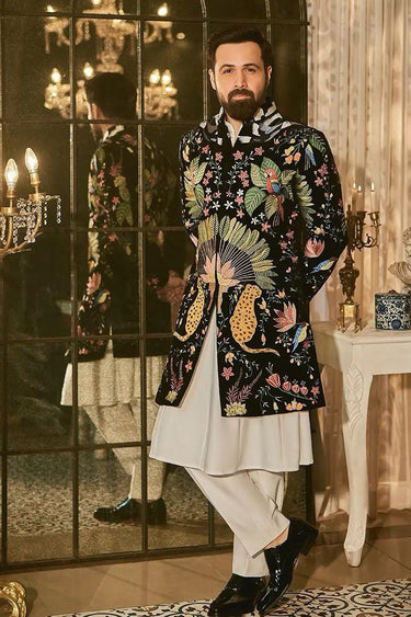 EMRAAN HASHMI in Our Black  indo-western embellished with hand embroidery - Bharat Reshma