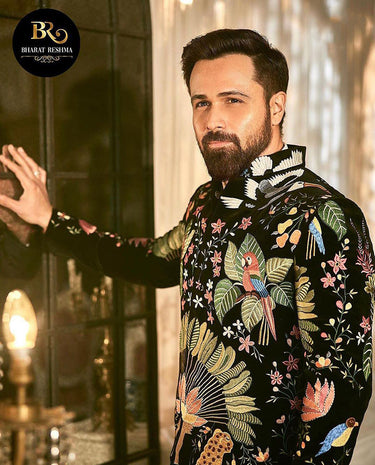 EMRAAN HASHMI in Our Black  indo-western embellished with hand embroidery - Bharat Reshma