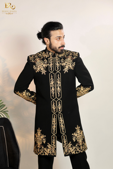 Golden Embroidered Indo Western Set - Bharat Reshma