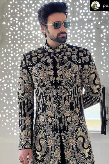 Pearl V Puri in Our Golden Work Designer Indo Western set - Bharat Reshma