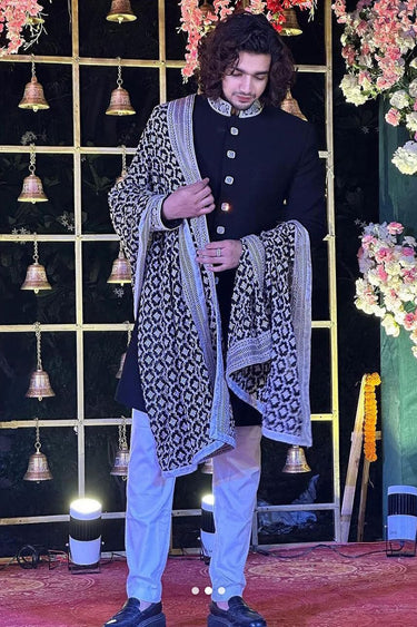 VISHAL in Our black indo western with embroidered neckline - Bharat Reshma