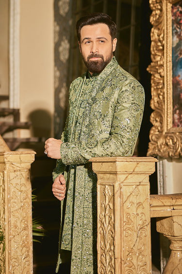 EMRAAN HASHMI in Olive Indo-Western Open Jacket - Bharat Reshma