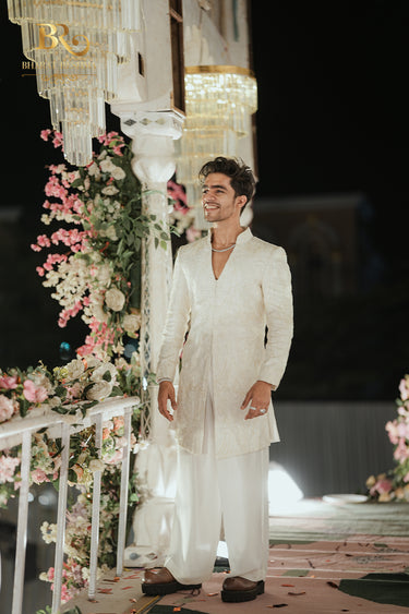 Mihir Gupta in Our Ivory Indo-Western embellished with Hand Work - Bharat Reshma