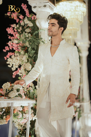 Mihir Gupta in Our Ivory Indo-Western embellished with Hand Work - Bharat Reshma