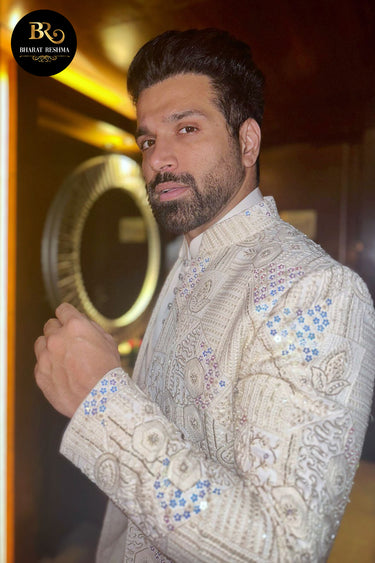 Rithvik Dhanjani in Our Ivory indo-western set with Resham work - Bharat Reshma