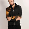Black Magna Suiting Fire Hand Paint Jacket - Bharat Reshma
