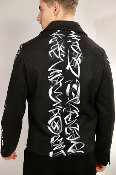 Black Magna Suiting Hand Paint Jacket - Bharat Reshma