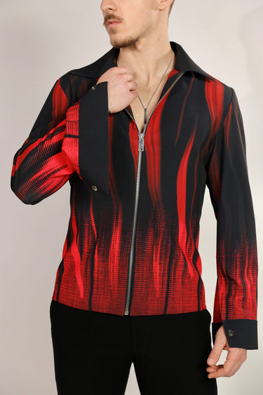 Black Satin Digital Print Jacket - Bharat Reshma