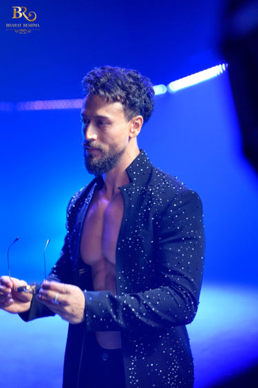 Tiger Shroff in Our Signature Black Jacket with Pearl & Sequin Detailing - Bharat Reshma