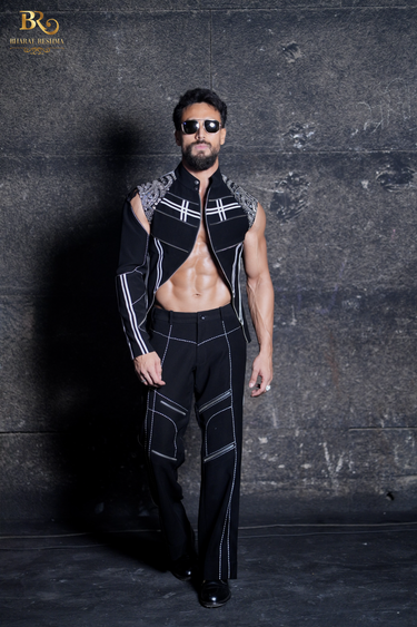 Tiger Shroff Wearing Our Statement Black Jacket Featuring One Sleeve Detail - Bharat Reshma