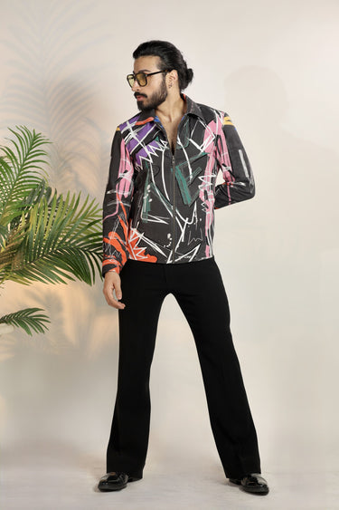 Multi-Colored Denim Digital Printed Jacket - Bharat Reshma