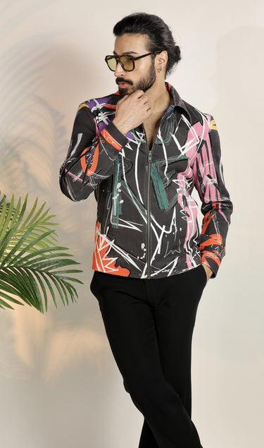 Multi-Colored Denim Digital Printed Jacket - Bharat Reshma