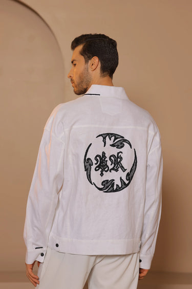 White linen puff embroidery jacket - Bharat Reshma